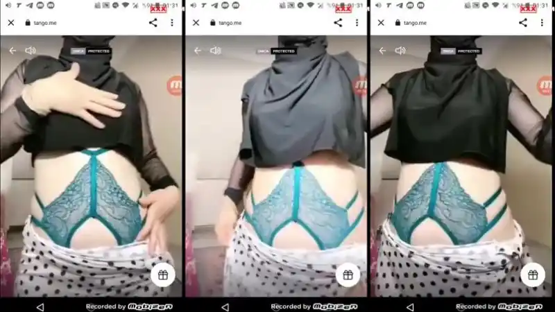 Türbanlı boncuk tangoda mavi tangasını açıp kalçasını gösteriyor - Sansürsüz türbanlı seks
