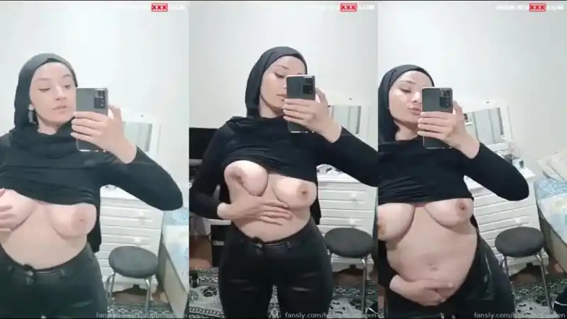 türbanlı sex: Türbanlı sevim canlıda memelerini açıp okşuyor 